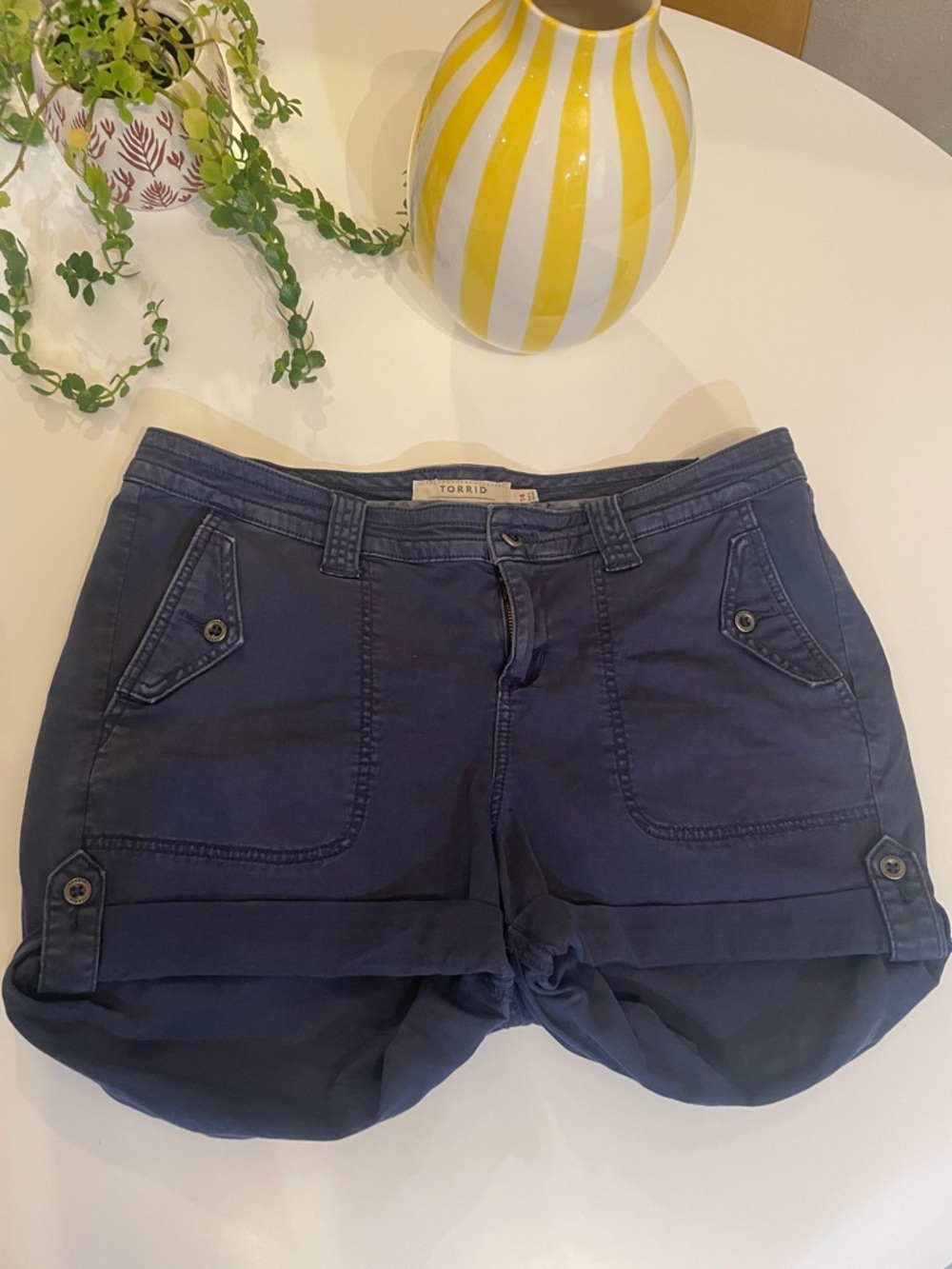 torrid Navy Roll-Cuff Utility Shorts with Front Patch Pockets 14